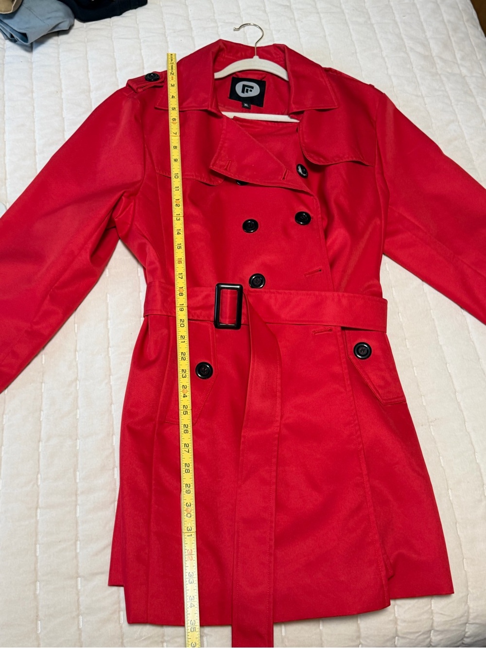 Classic Red Double-Breasted Trench Coat - Women's